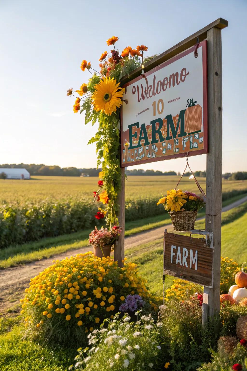 Seasonal nuances that instill a festive ethos into a farm sign.