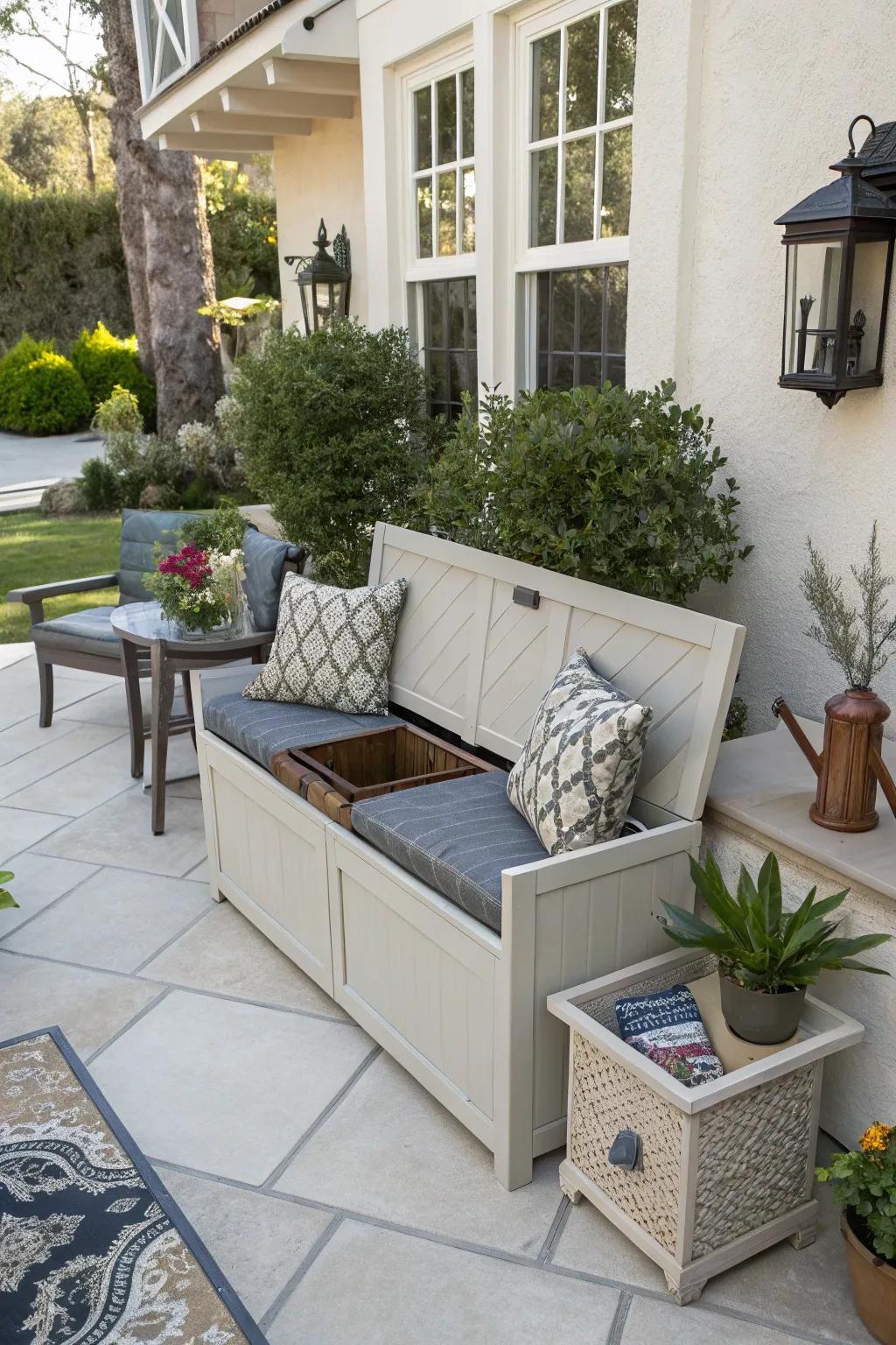 Multifunctional furniture maximizes utility and efficiency in porch spaces.