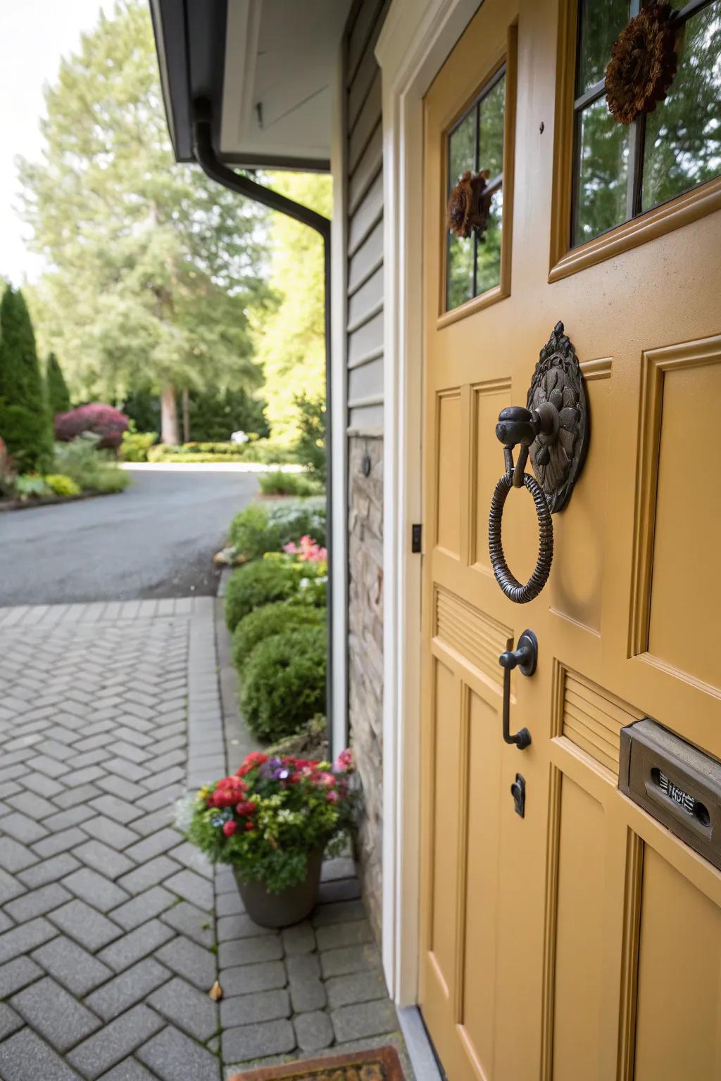 A personalized door knocker adds a unique touch.