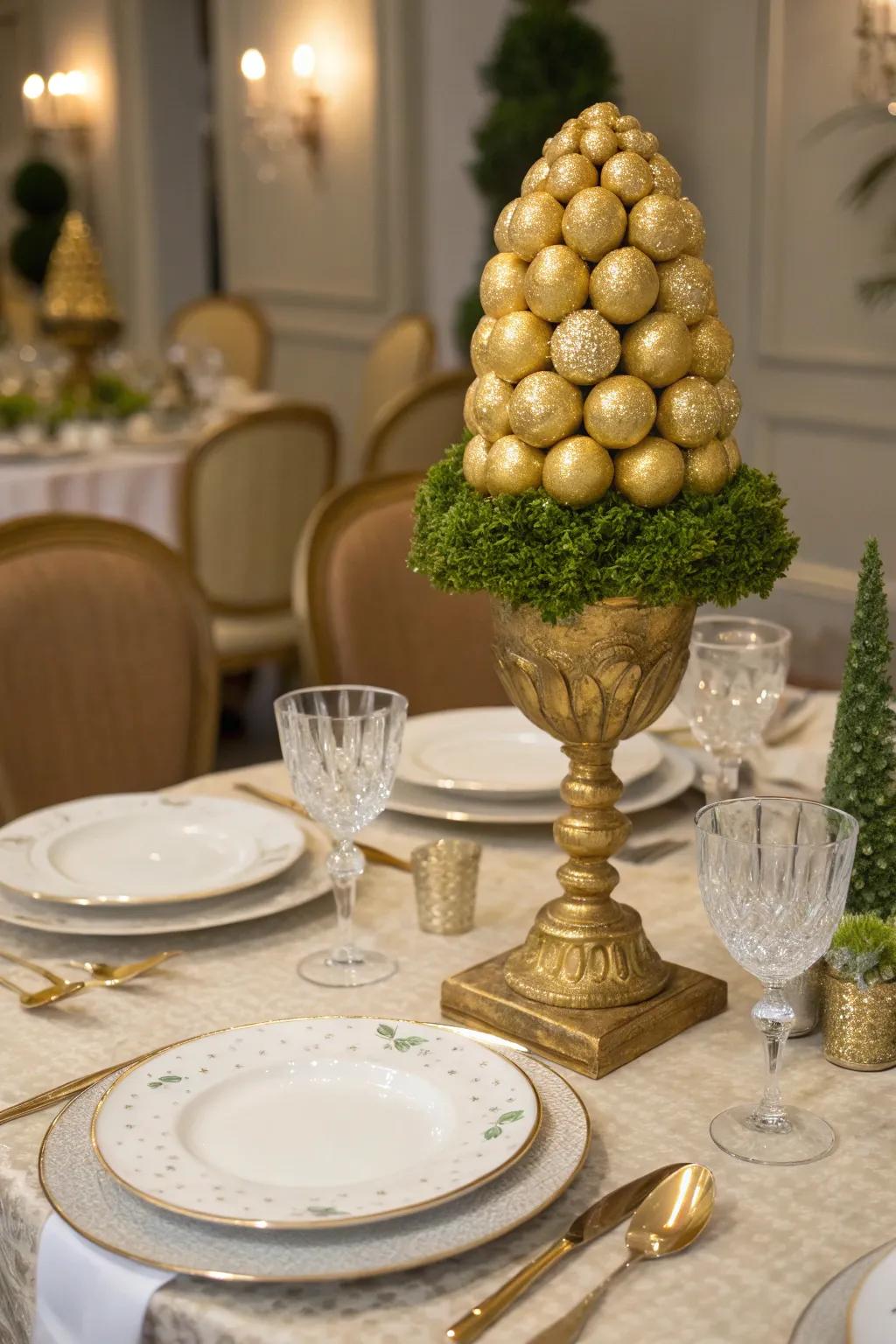 Gilded egg topiary provides a breathtaking focal point for Easter ornamentation.