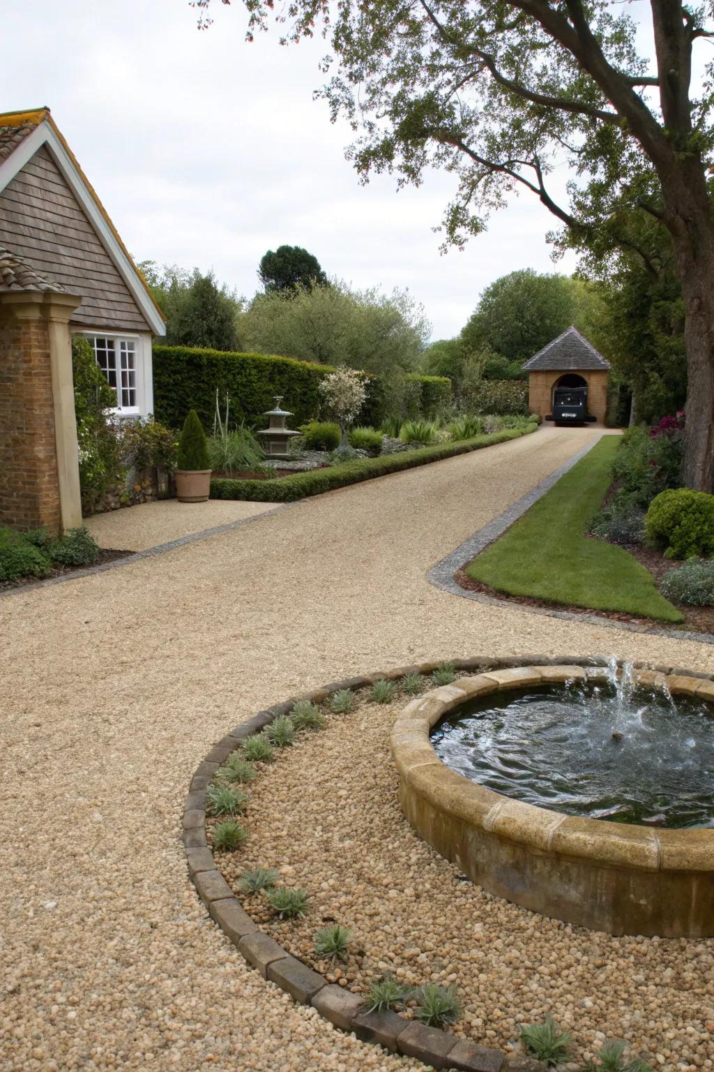 Hydro aspects enhance serenity and charm of gravel driveways.