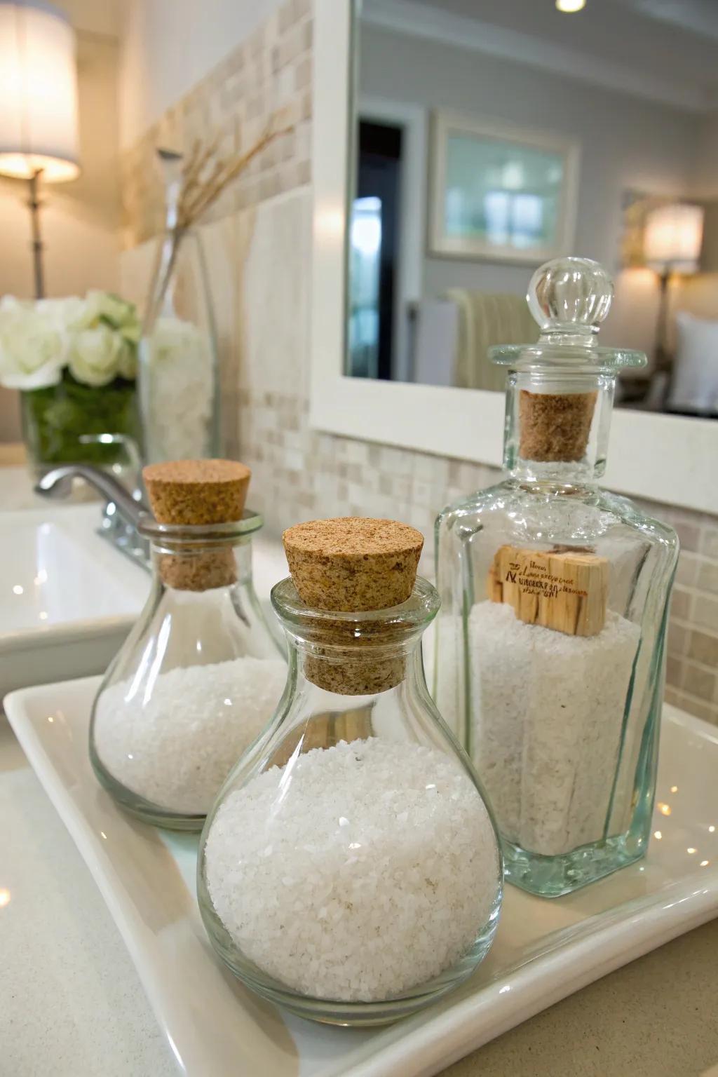 Sophisticated Revitalizing salt storage with cork-topped containers