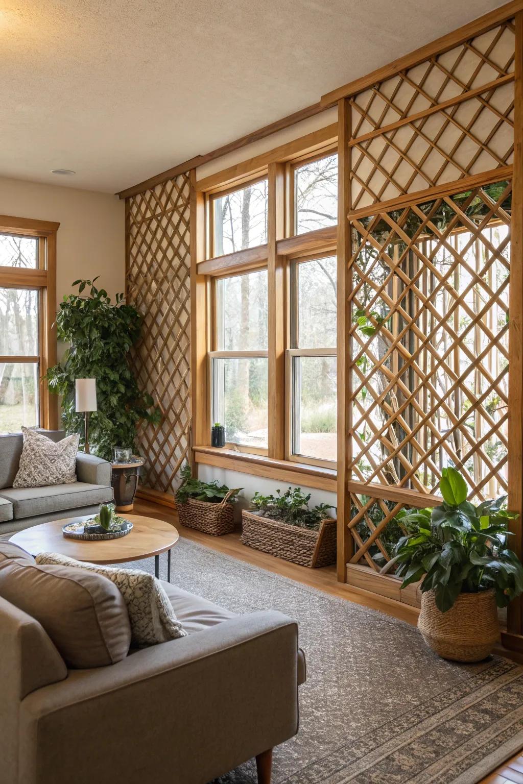 Eco-conscious lattice divider mirroring a dedication to stylish, sustainable living.
