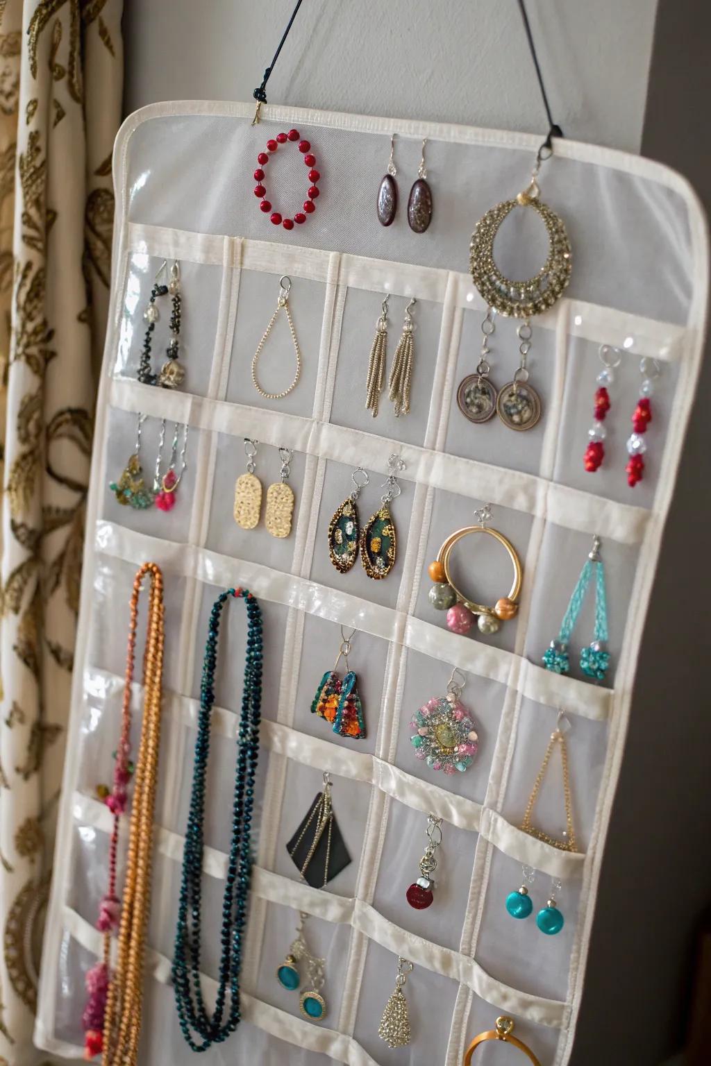 A practical hanging jewelry organizer