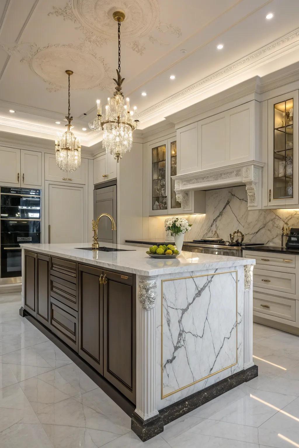 A luxurious island featuring polished stone details for a touch of elegance.