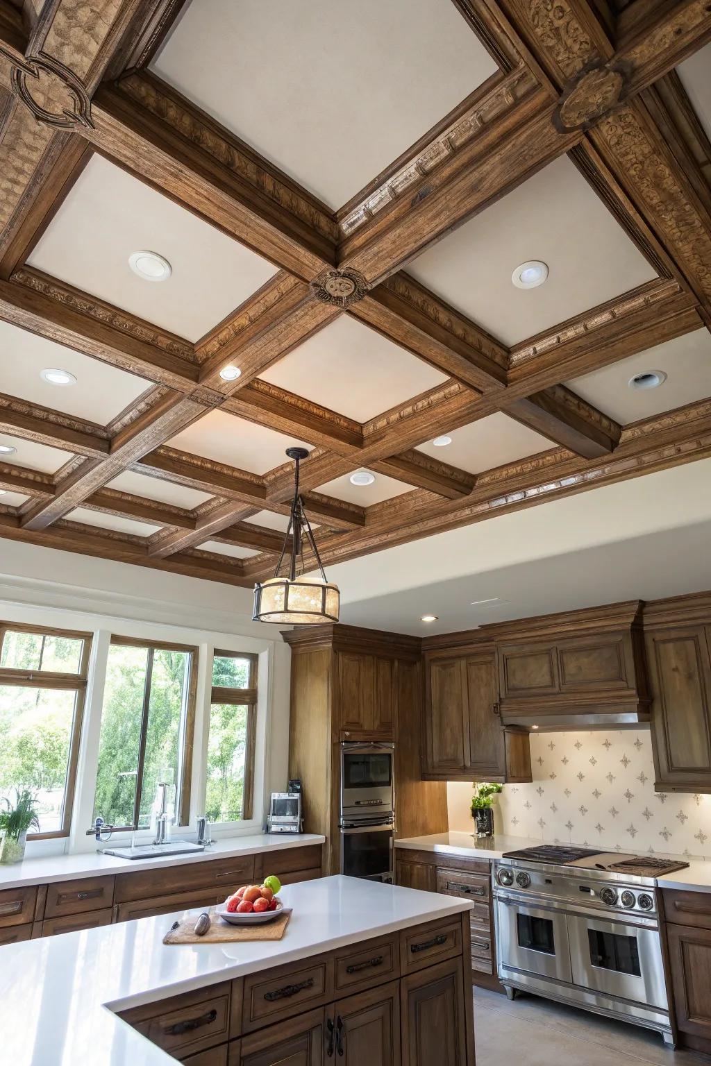 A unique ceiling design adds style.