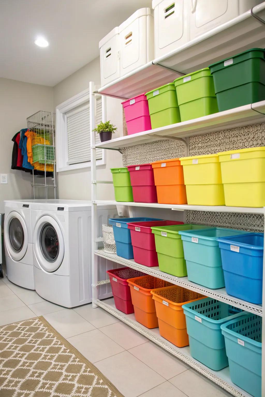 Color-block storage adds order and visual appeal.