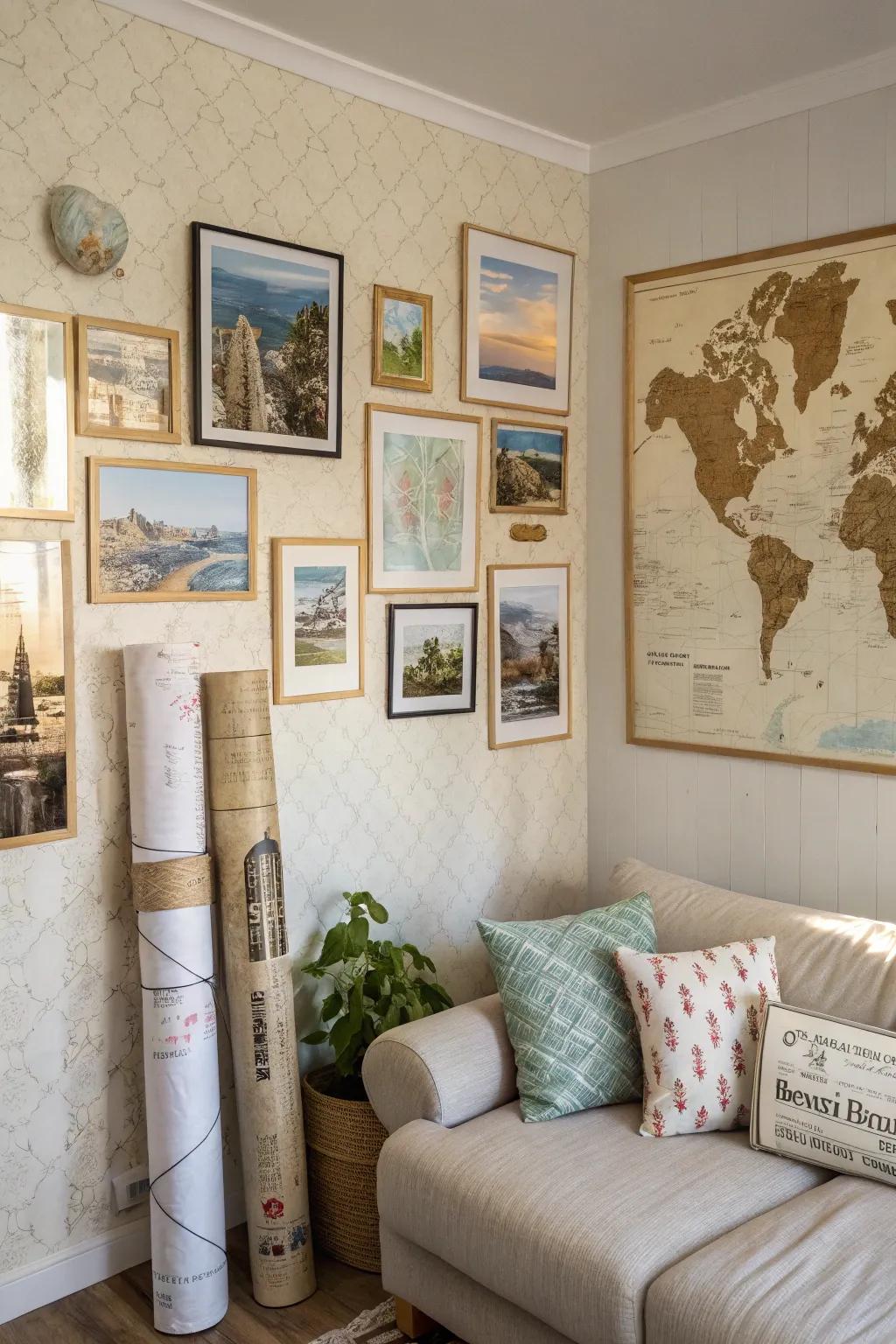 A themed photo display creates a cohesive and telling narrative.