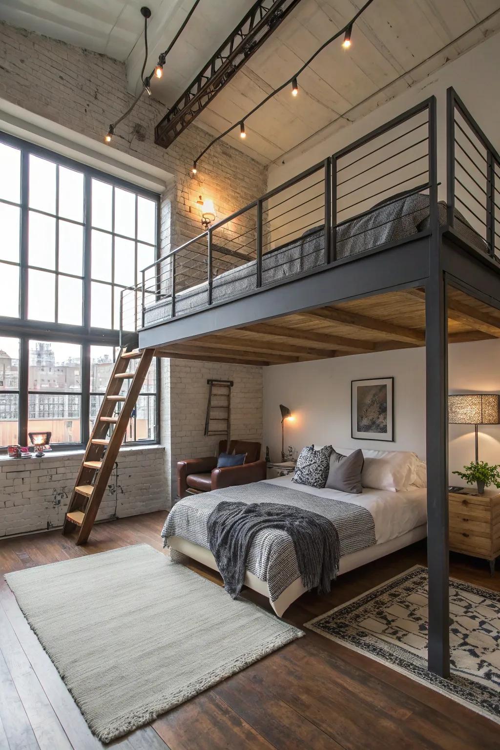 Elevate the space using a lofted bed configuration.