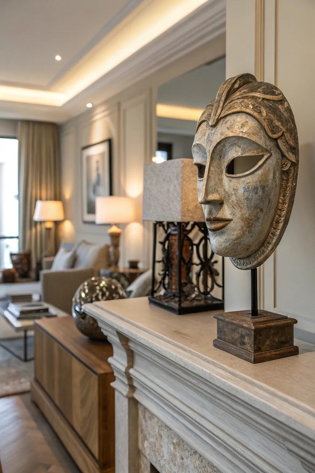 A timeless mask sculpture exuding classic elegance.