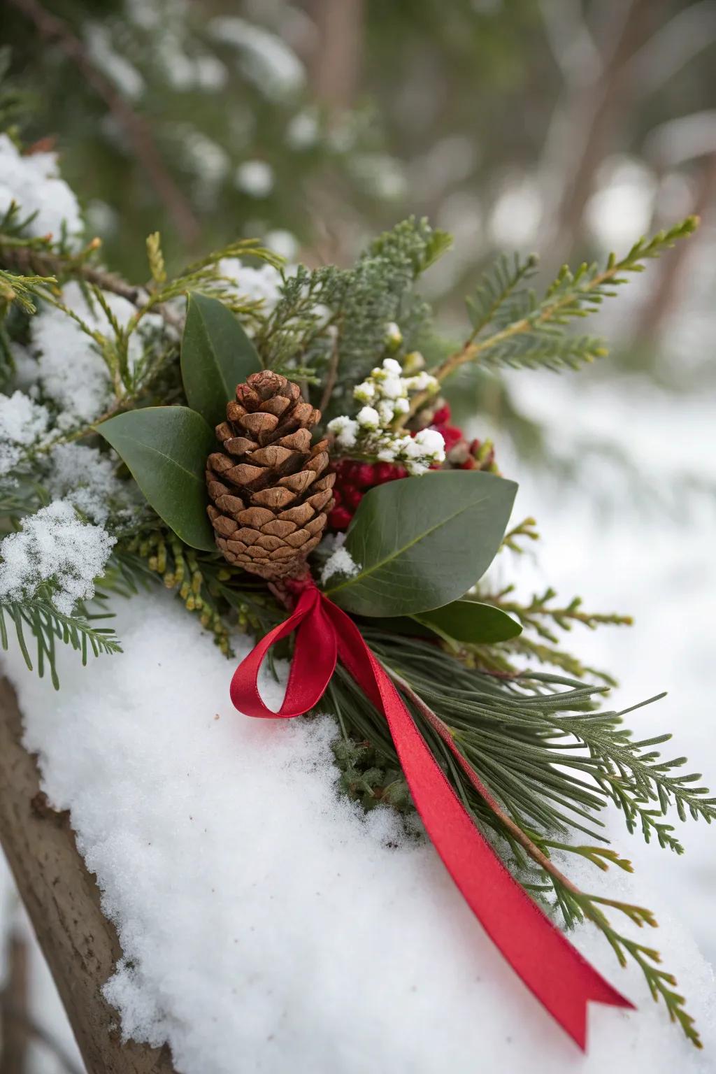 Pinecone and evergreen provide a snug winter aesthetic.