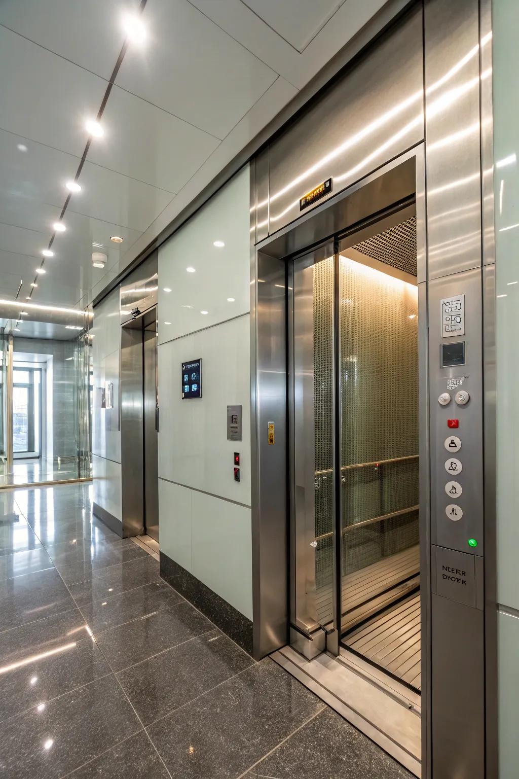 An elevator featuring advanced smart technology to enhance functionality.