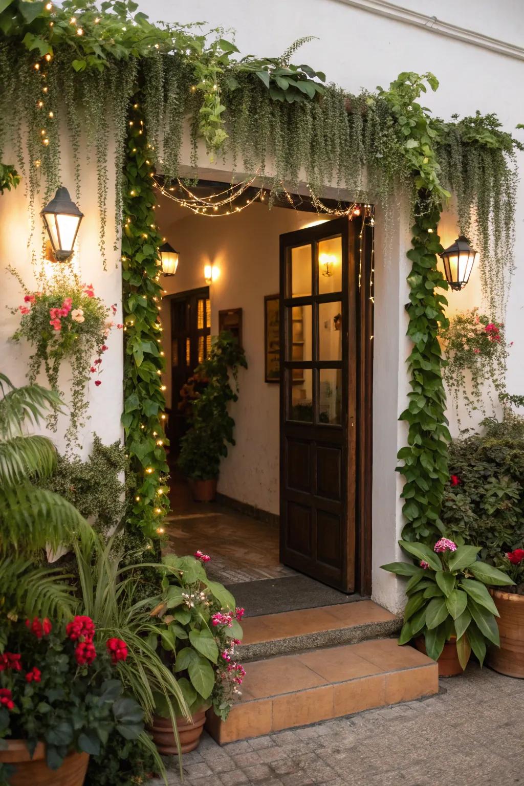 Suspending festoons append festive cheer to portals and halls.