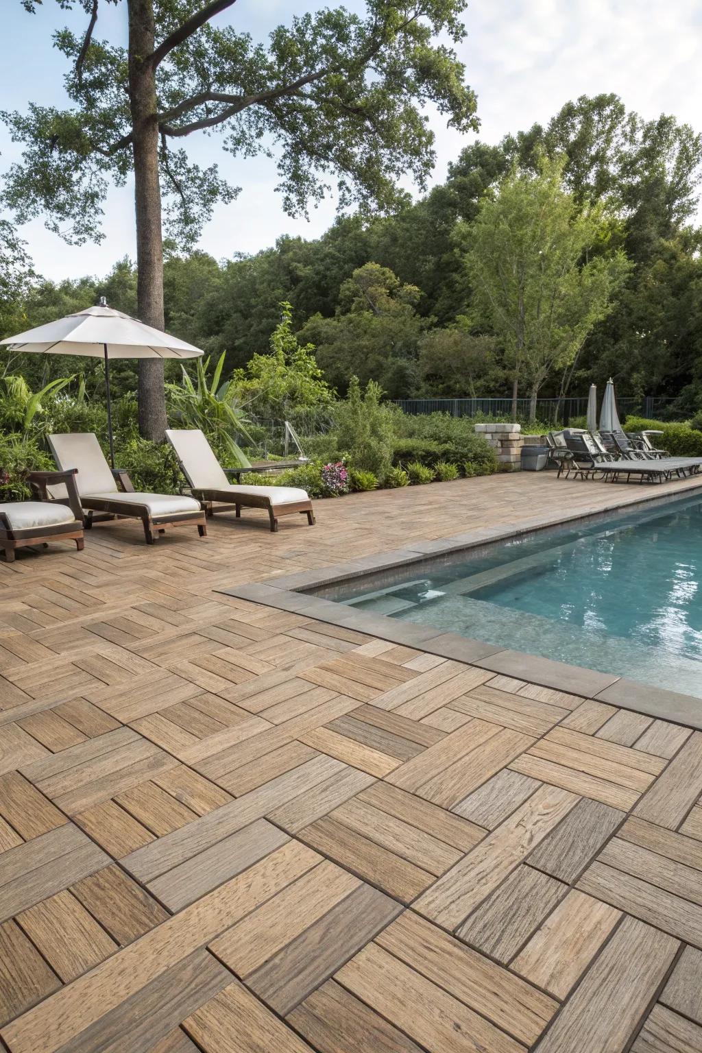 Wood-style paving beautifully blends warmth and resilience.
