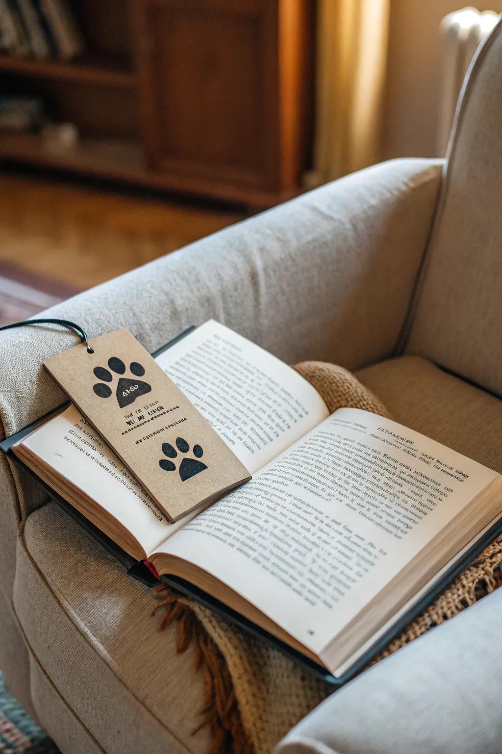 A personalized paw print bookmarker for avid readers.