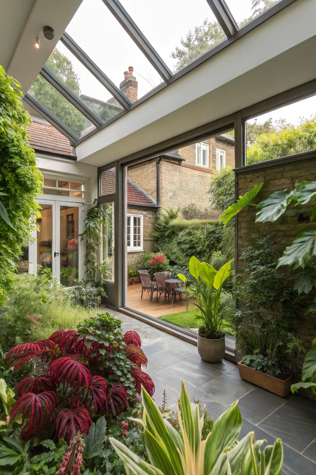 A refreshing rear house extension adorned with vibrant indoor greenery.