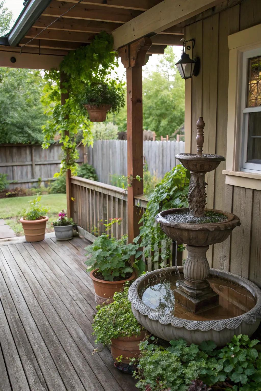 A water feature appends a soothing, astonishing element.