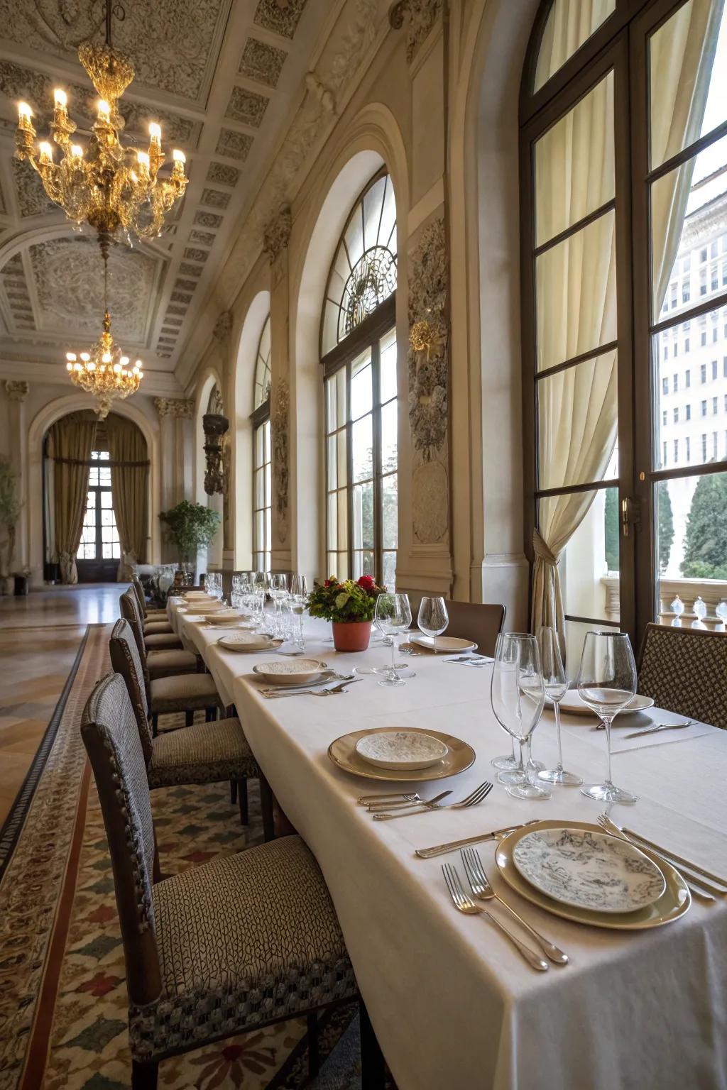 An empty table allows the room's design to take center stage.