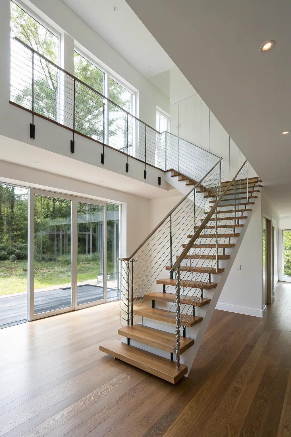 Embrace modernity through a streamlined floating stairway design.