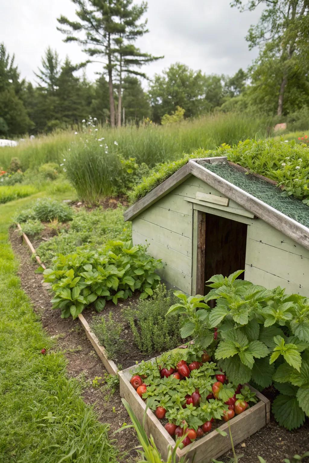 Functional landscaping introduces flavor and practicality to your storm shelter area.