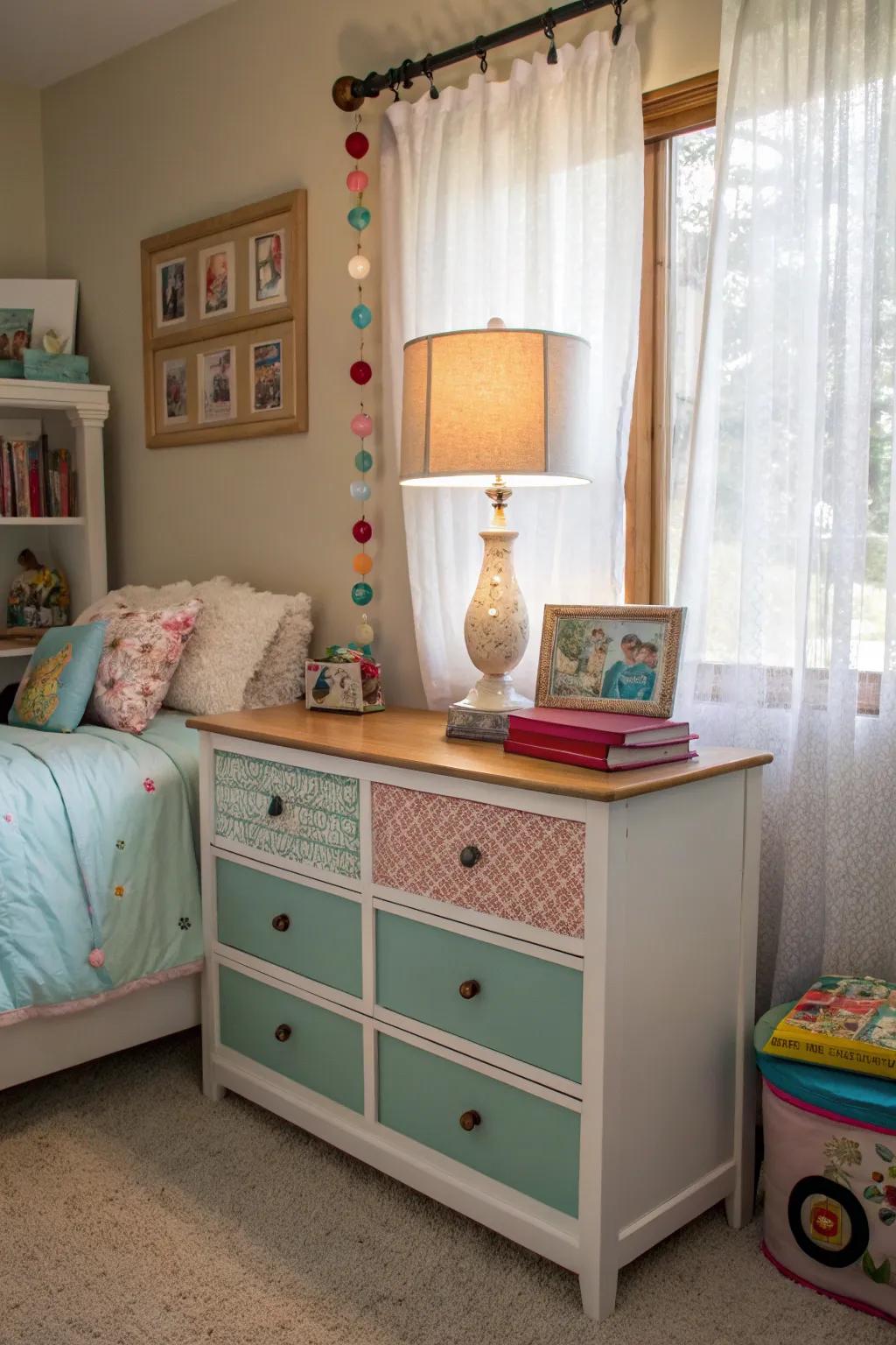 Upcycled furnishings convey unique charm and eco-consciousness to a tween's space.