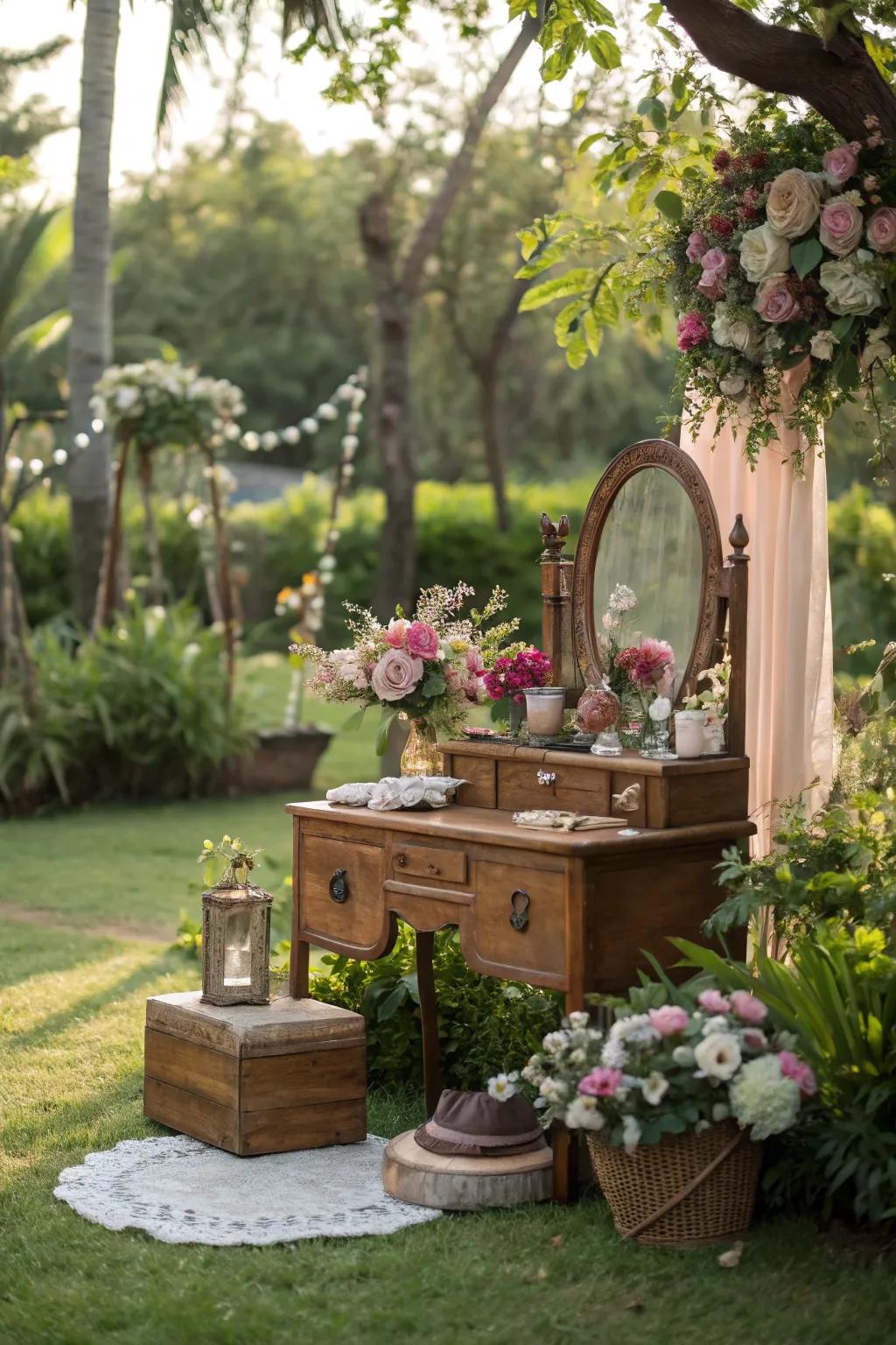 An outdoor dressing table configuration contributes a distinctive and elegant retreat inside your garden.