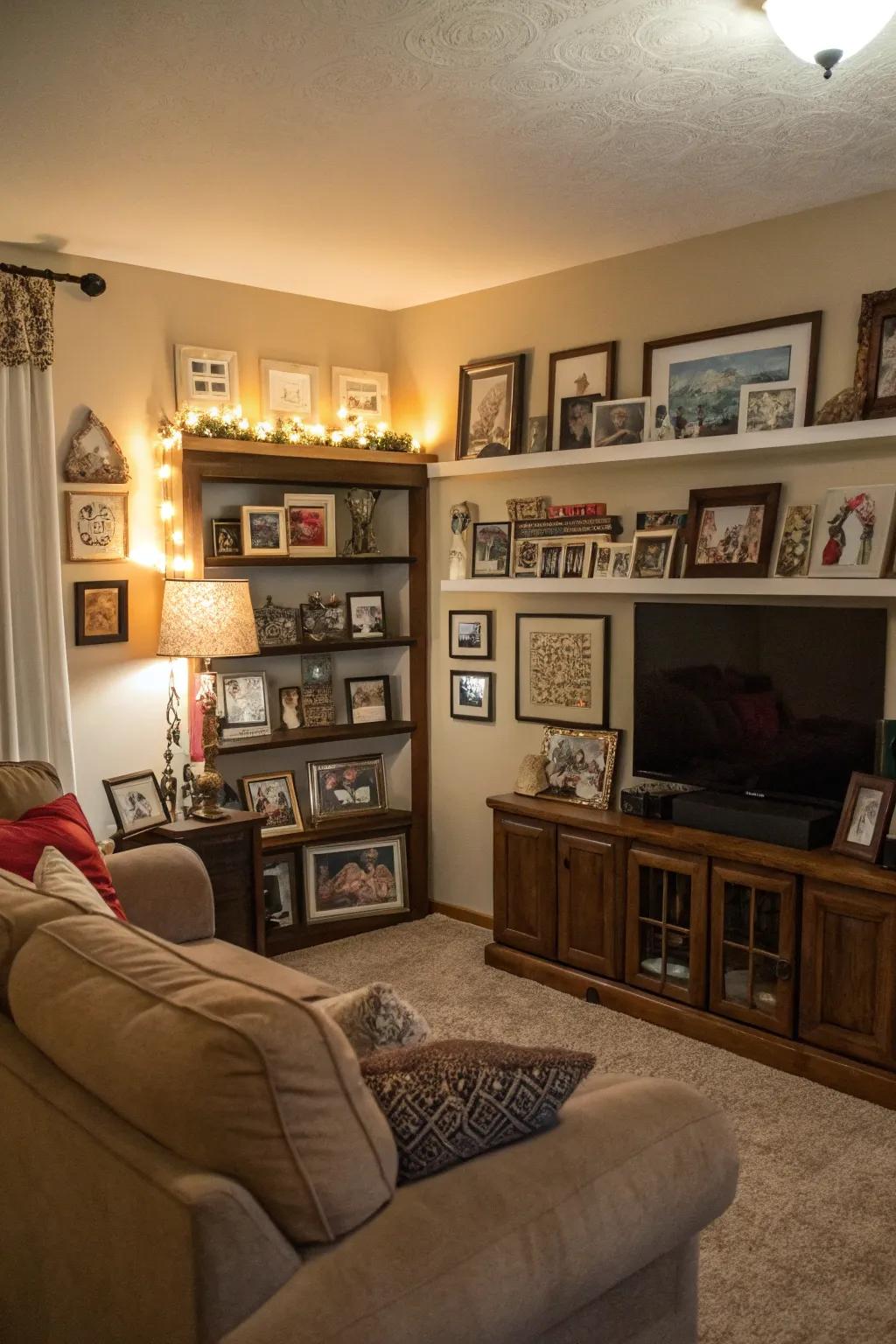 Personal touches introduce comfort and a sense of home to a neutral living room.