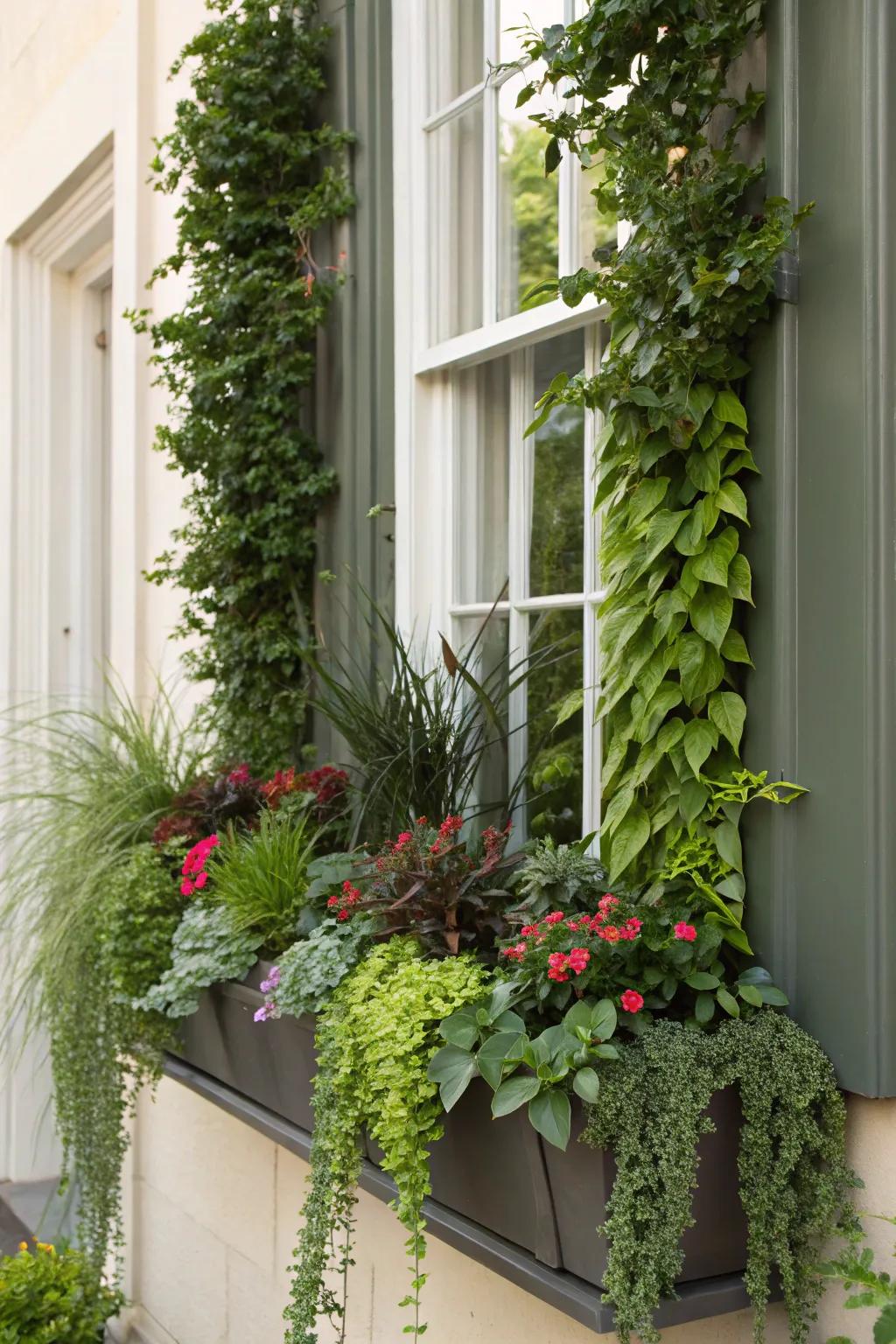 Stacked vertical tiers establishing depth and dimension.