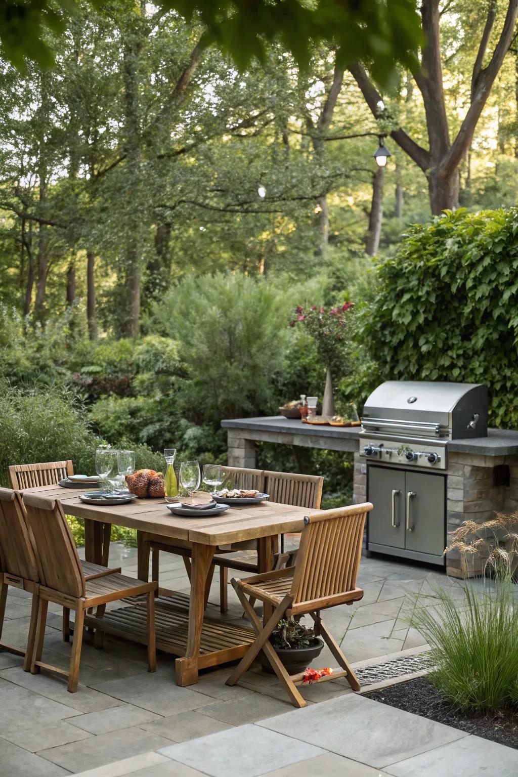 An appealing open-air kitchen, ideal for hosting summer barbecues.