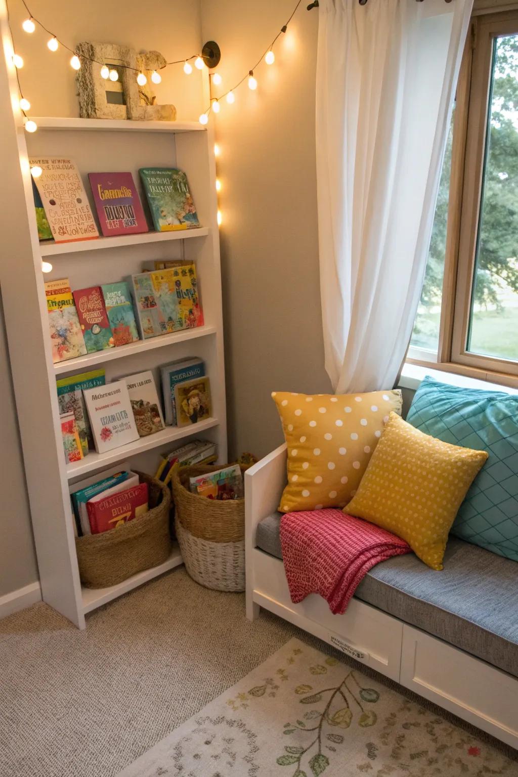 A reading alcove encourages serene, imaginative instances.