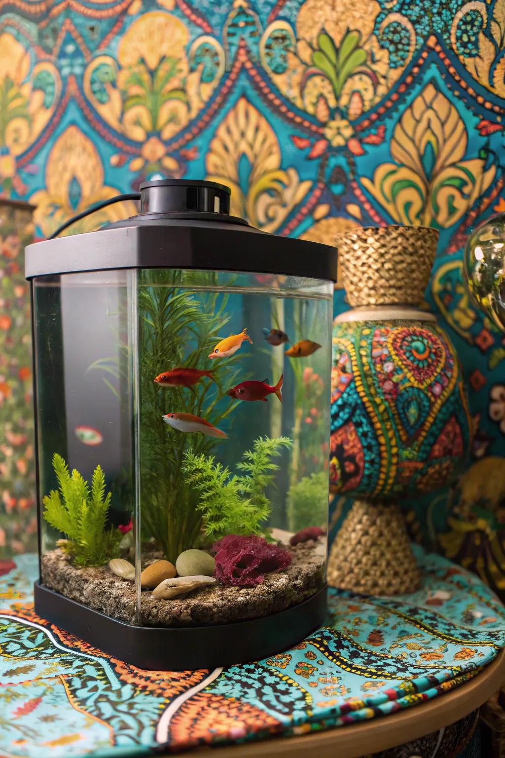 A vivid scenic backdrop possesses the capability to accentuate the visual impact of your tank's embellishments.