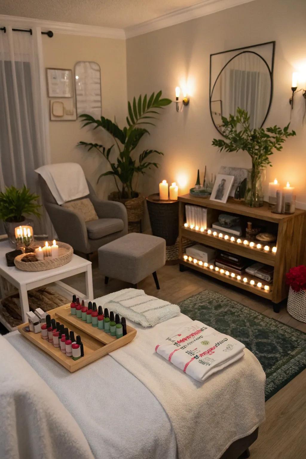 A boutique pampering session arrangement for an individualized indulgence experience.