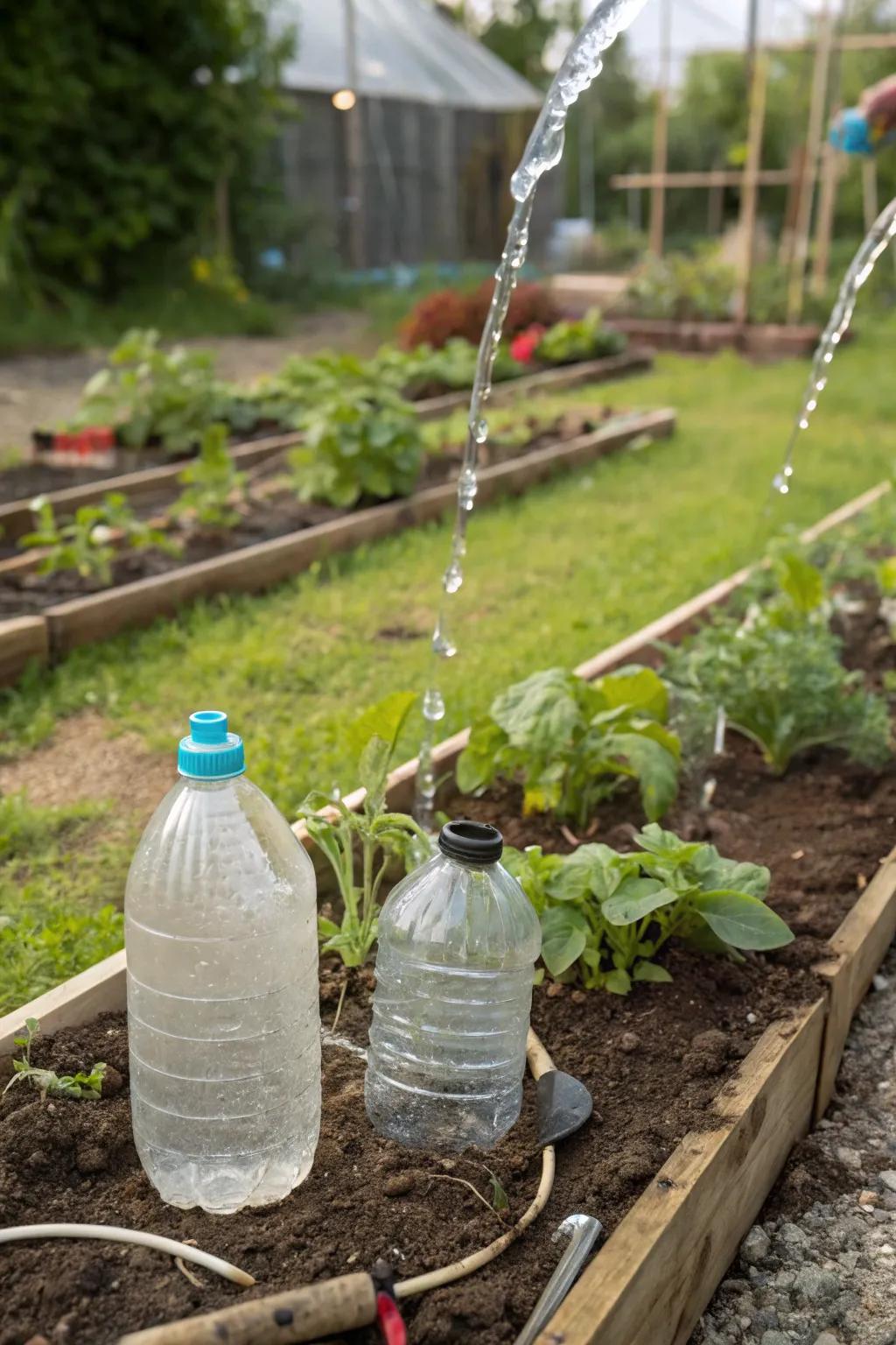 A straightforward automatic irrigation system utilizing repurposed soda bottles.