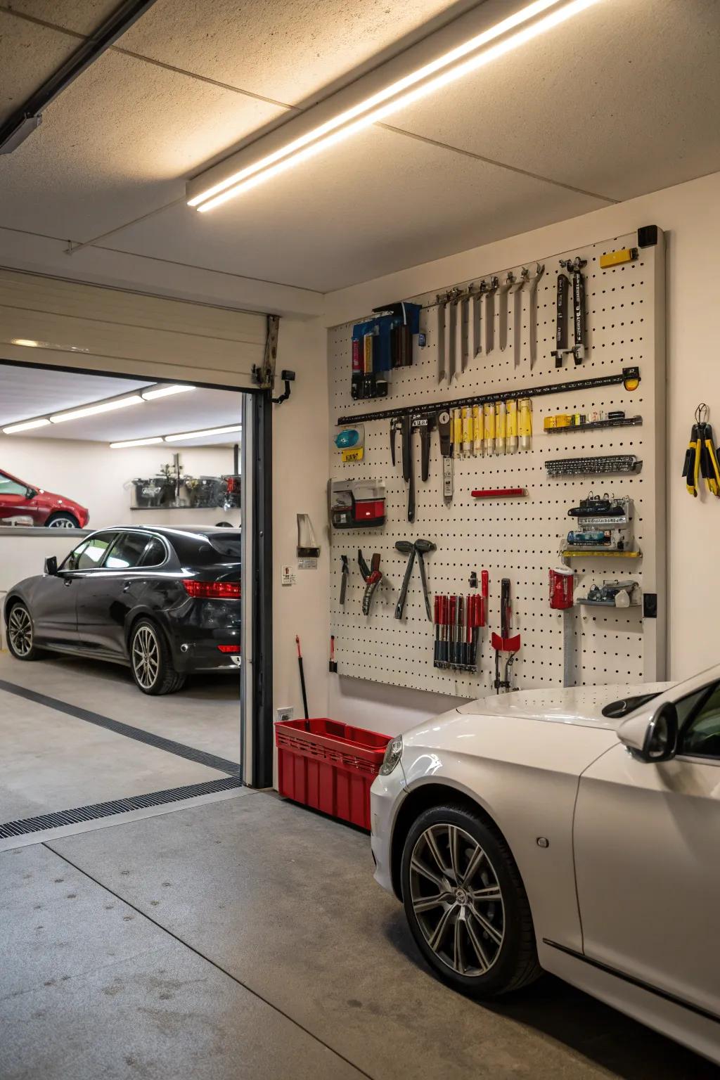 Maintain structured organization and accessibility of your tools by utilizing wall-mounted fixtures.