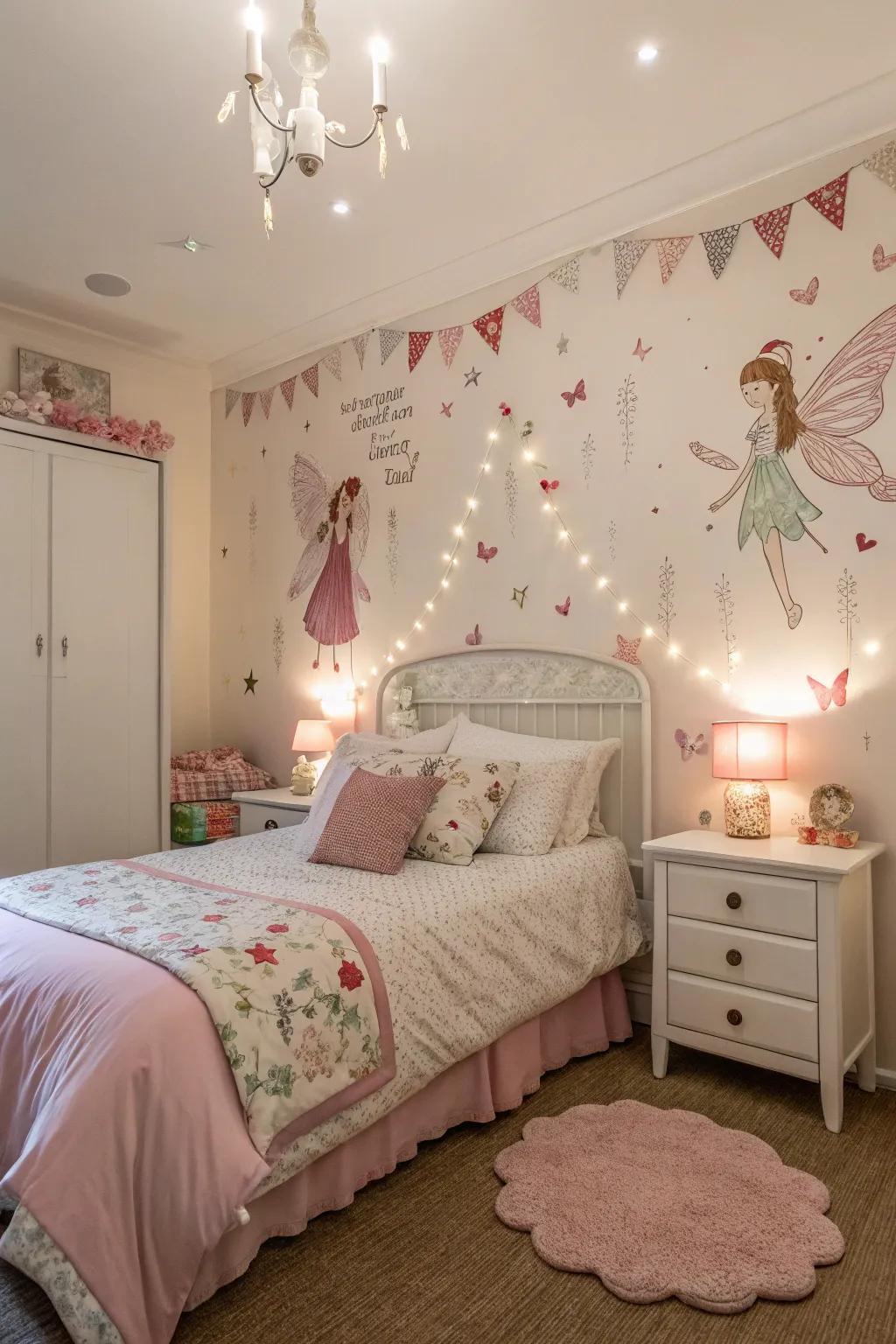 Themed embellishments, like mermaids, impart a personalized touch to the bedroom.