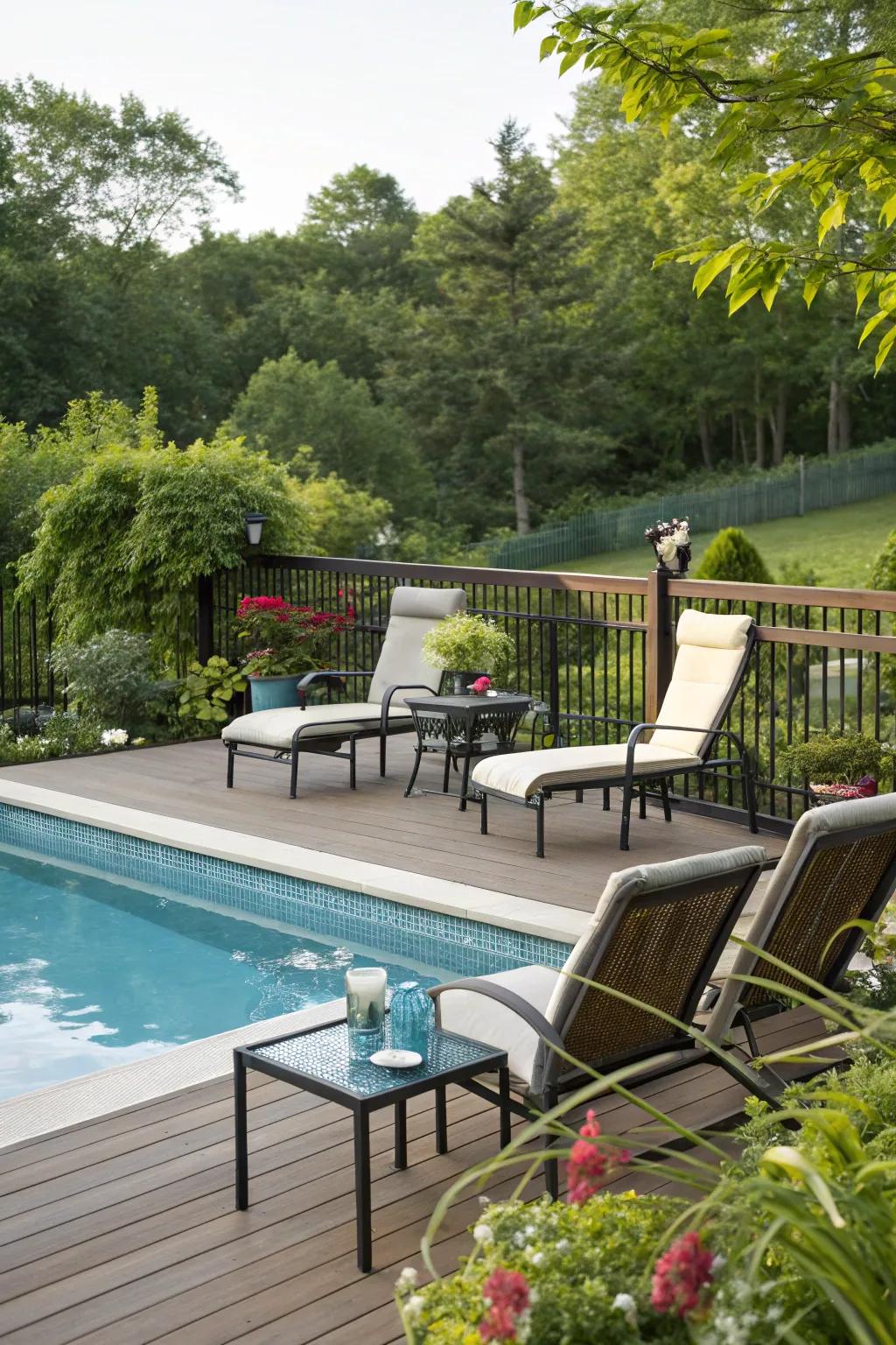 Unwind by the pool within a snug seating nook.