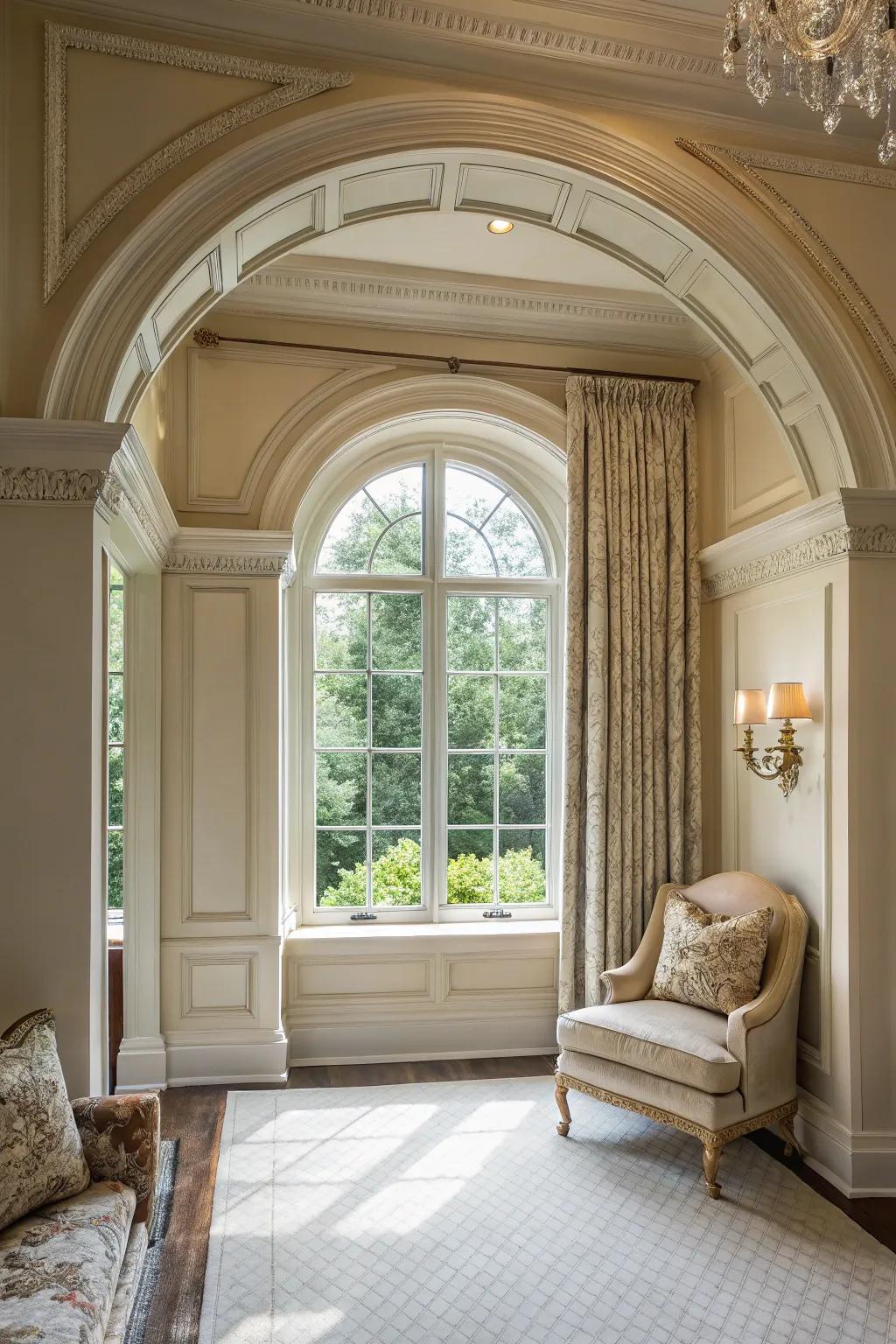 Arched moldings offer refined construction and beauty.