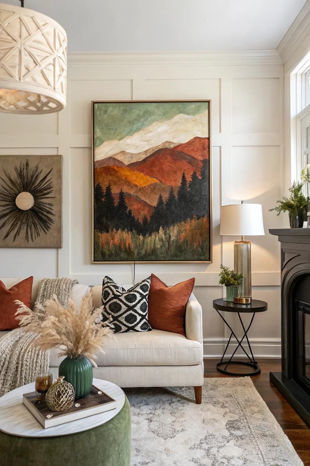 Natural tones and contrasting colors provide a balanced aesthetic.