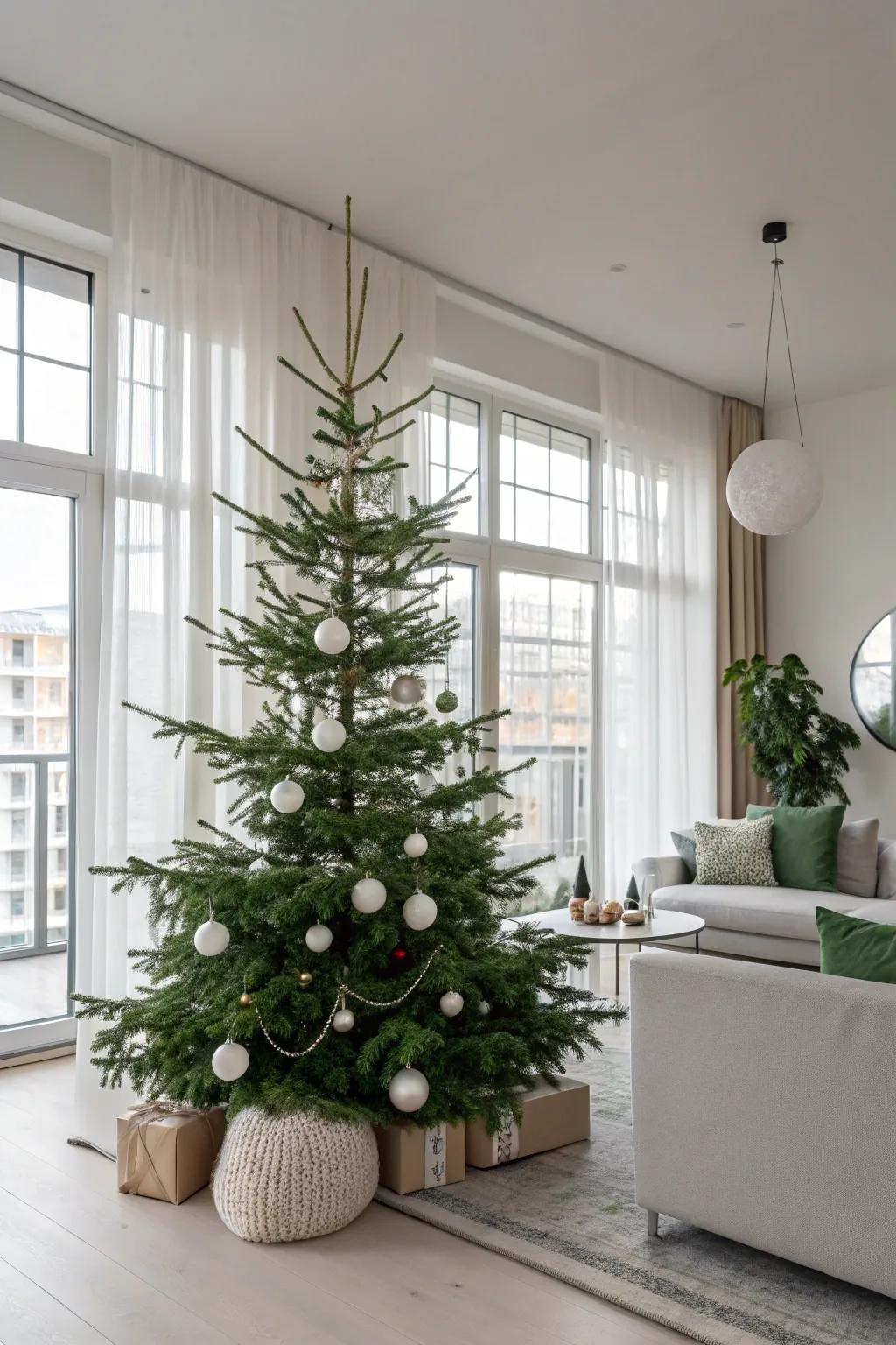 A minimalist Scandinavian-inspired Christmas tree featuring a subtle color scheme.