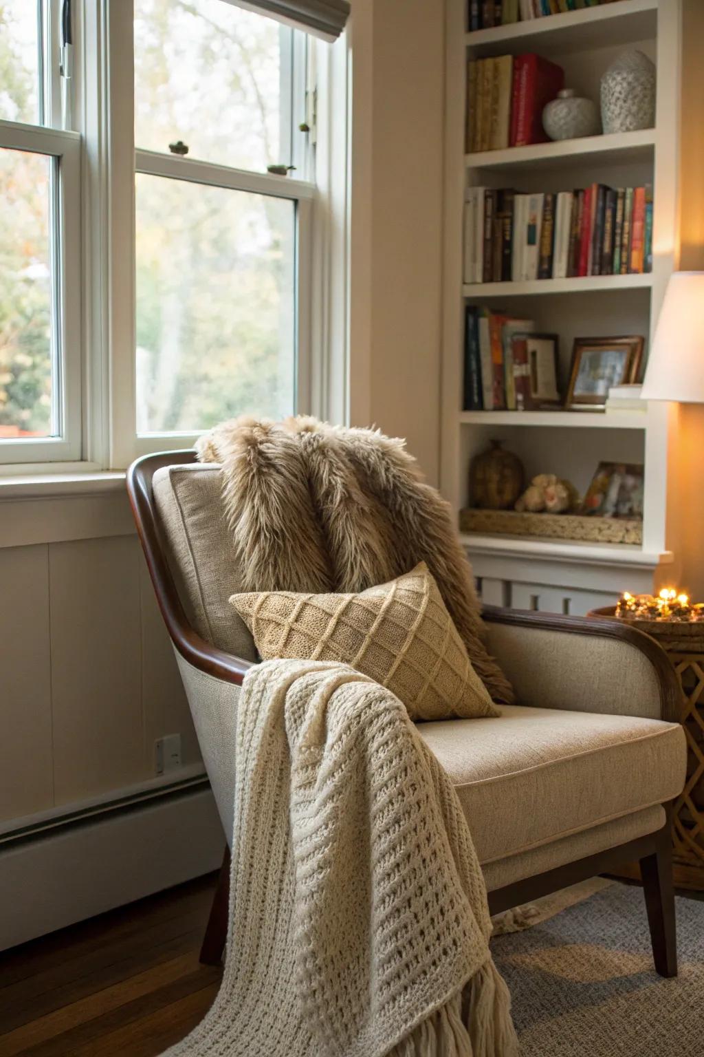 Textured covers and bolsters for a snug winter visual