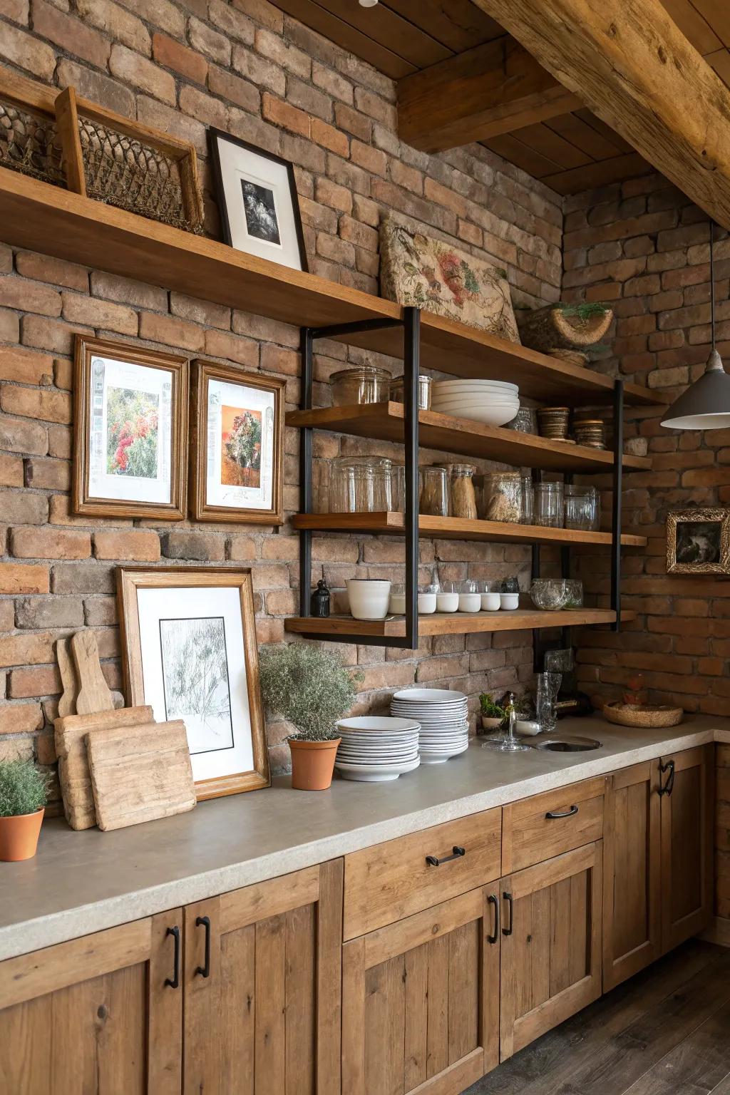 Timber accents offer an inviting atmosphere to kitchen walls.