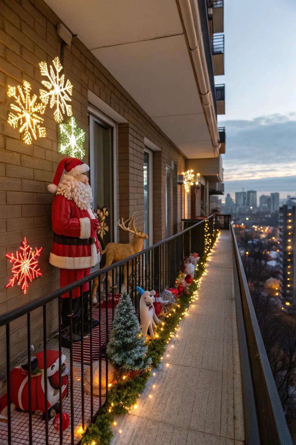 A Santa effigy appends an amusing festive flourish to this veranda.