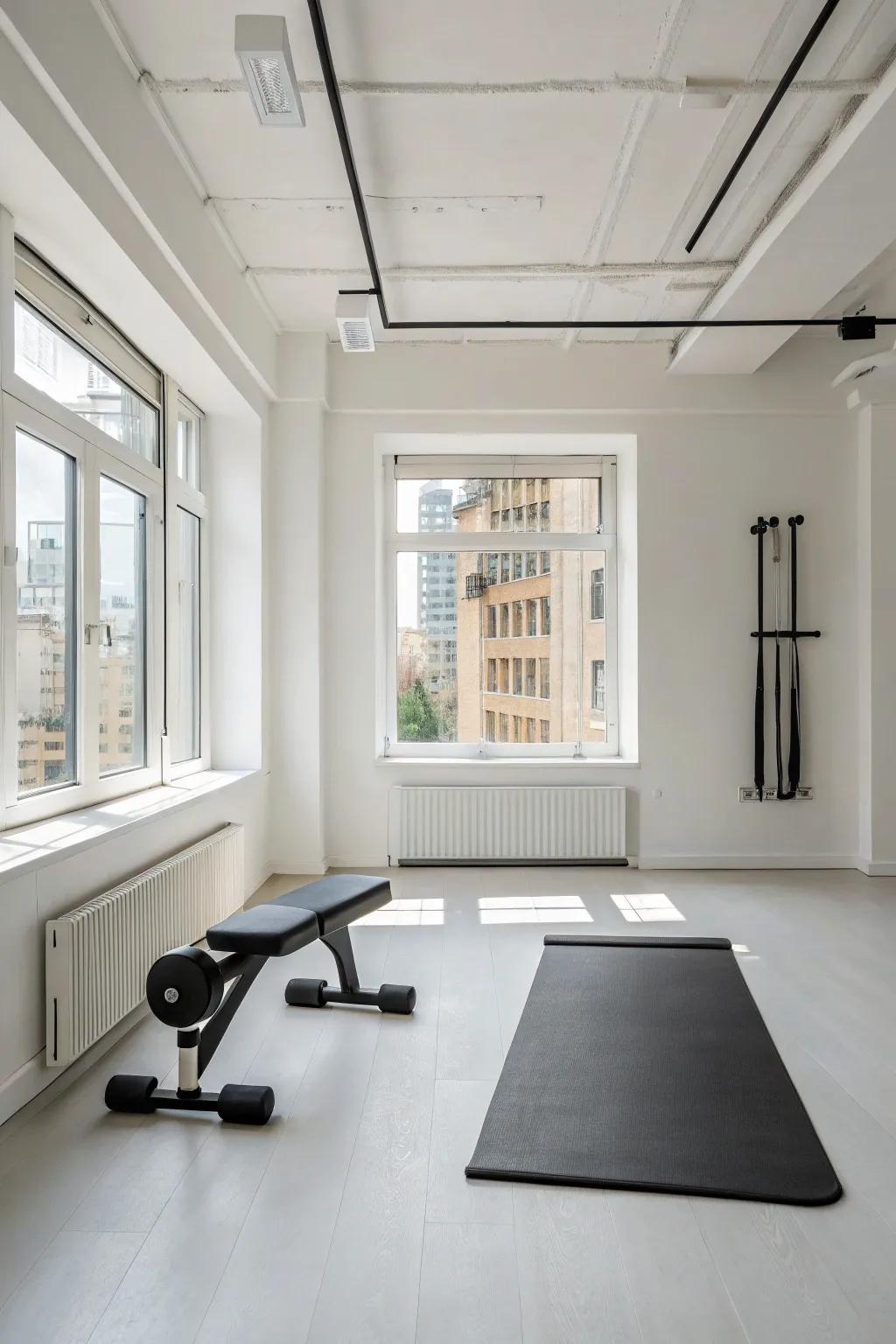 Embrace simplicity for a peaceful exercise setting.