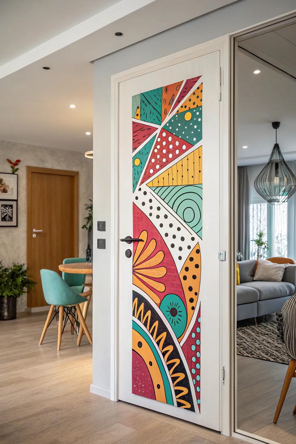An abstract art door that imbues a contemporary spirit into any chamber.