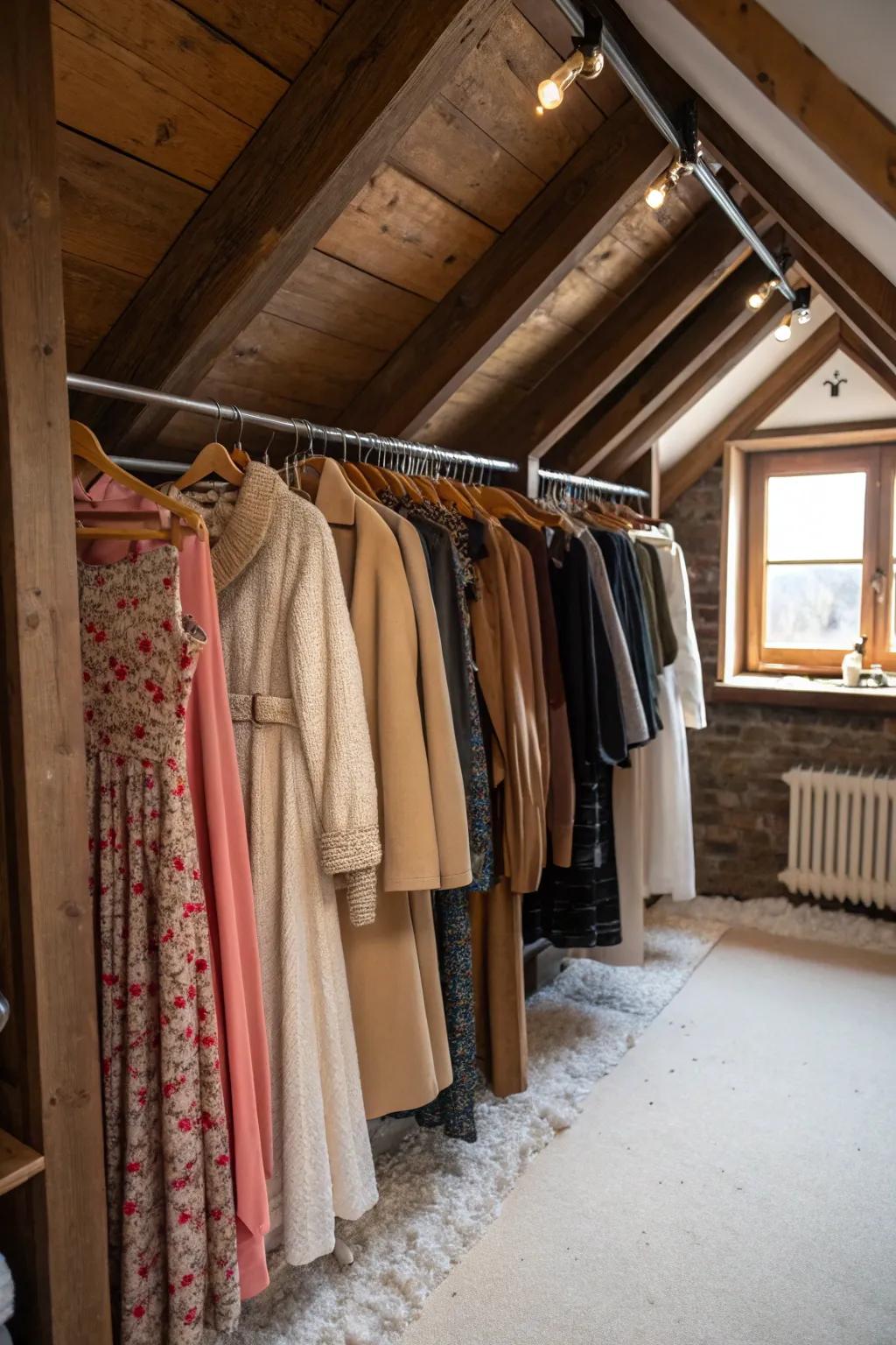 Hanging beams effectively use vertical space.