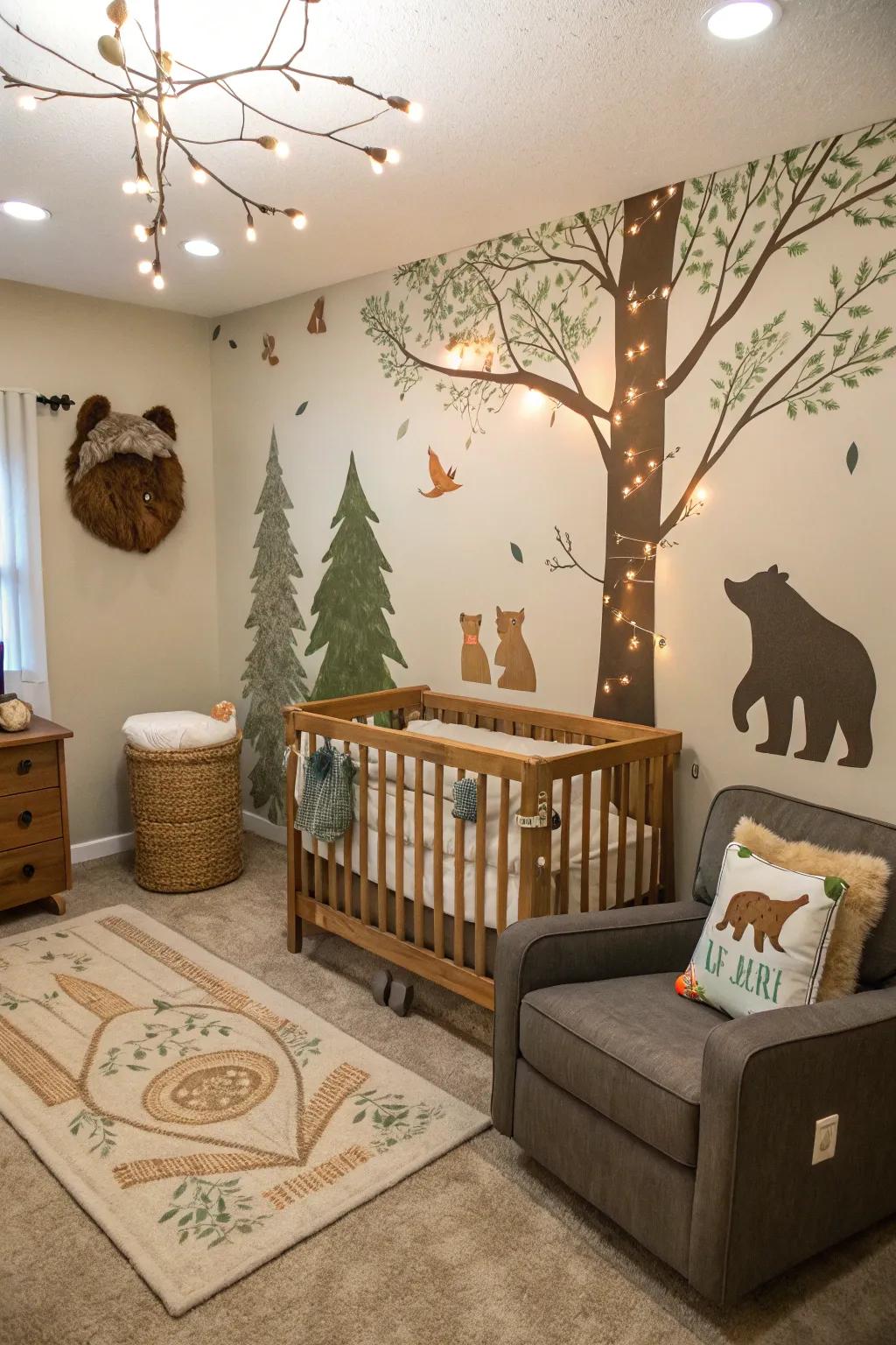 Immerse yourself in nature with a woodland-themed nursery brimming with earthy allure.