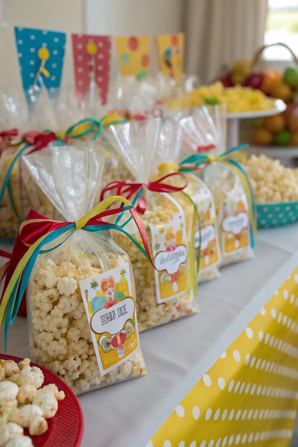Playful 'Prepared to Burst' crisp kernel bags add fun to the party.