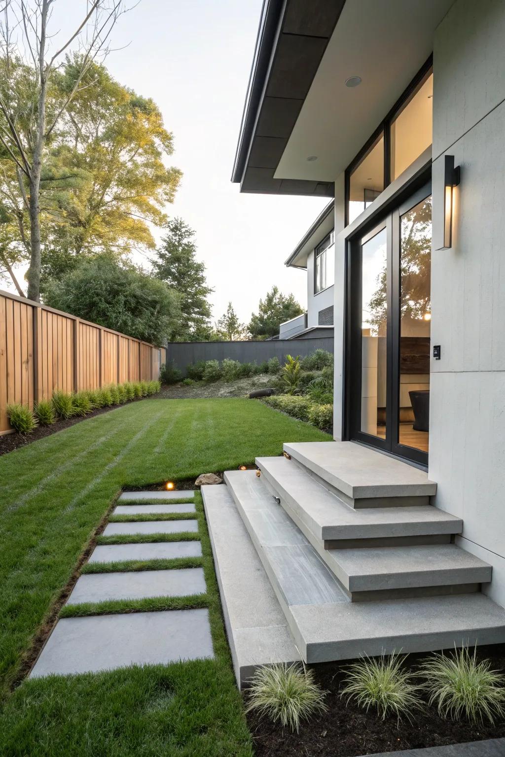 Suspended steps introduce a modern touch to any entrance.