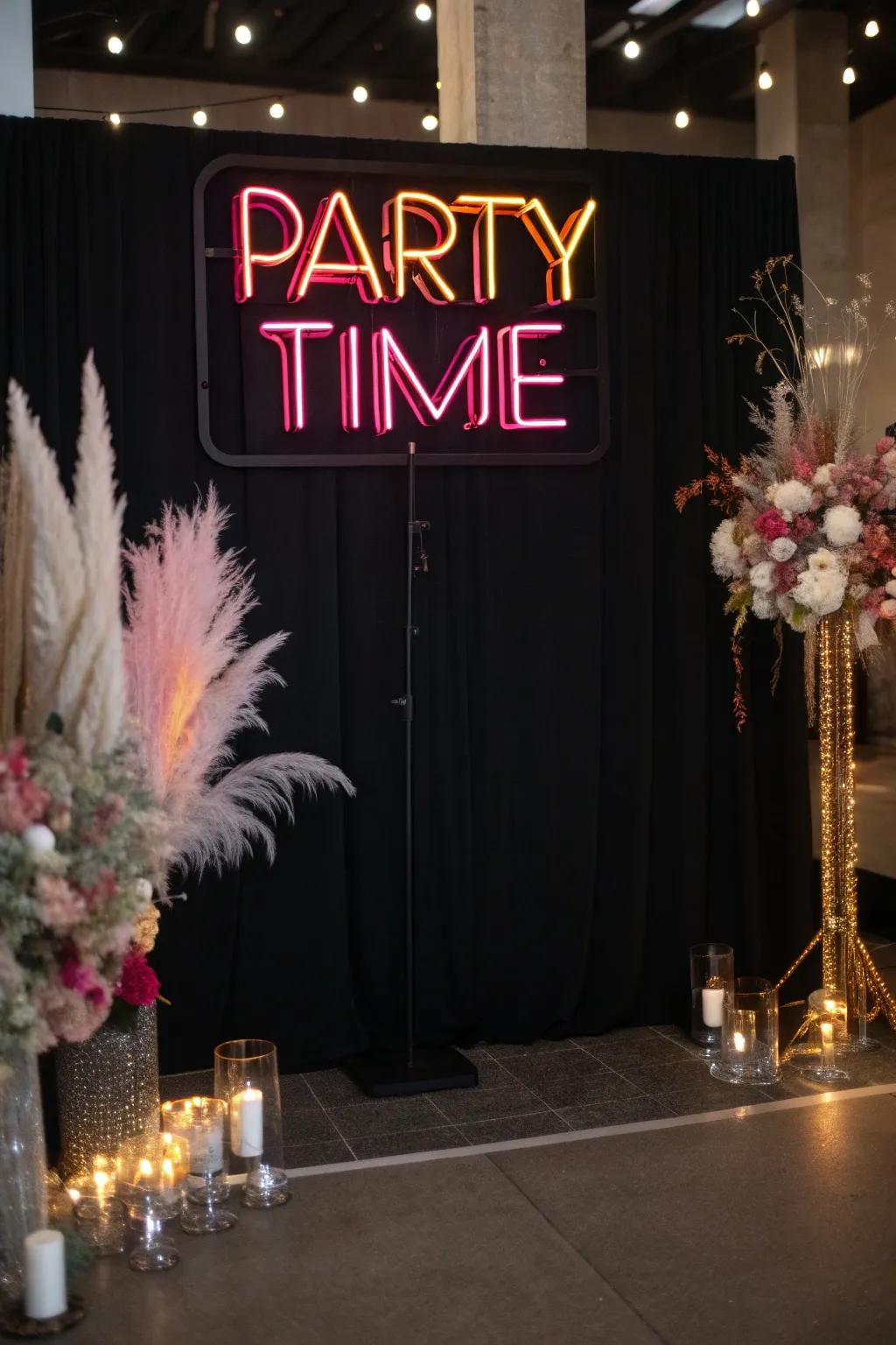 Illuminate your occasion with a mesmerizing neon sign backdrop.