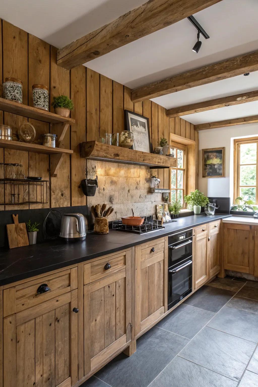Timber backsplashes contribute comfort and a natural impression to the kitchen.